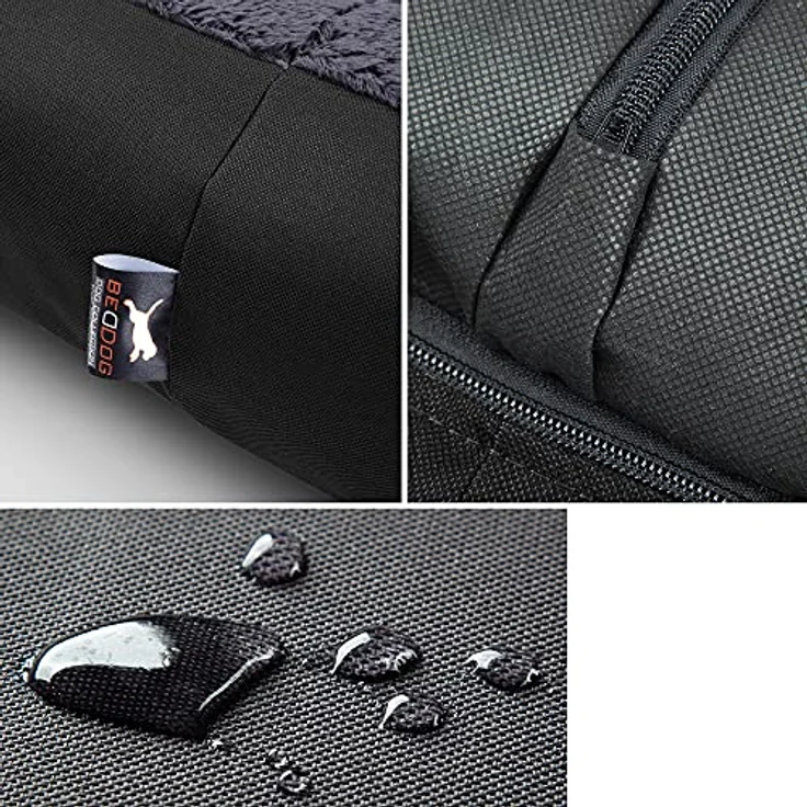BedDog Hundebett TEDDY, Hundesofa aus Cordura und Microfaser-Velours, waschbares Hundebett mit Rand, Hundekissen vier-eckig, für drinnen, draußen, Größe XXL, schwarz-grau – Bild 4