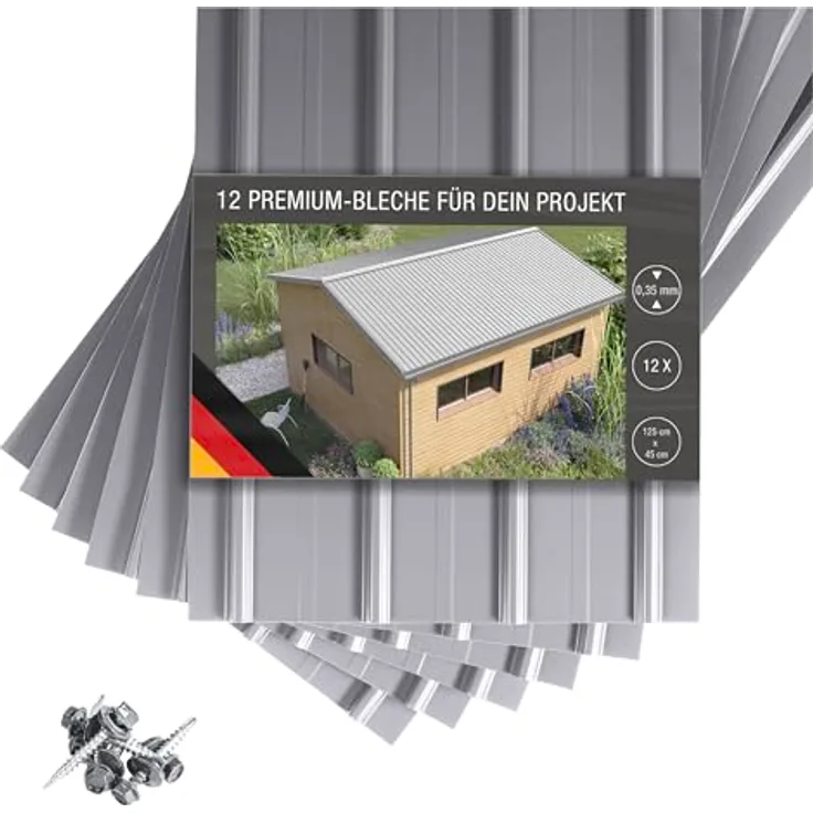 BRAVO International SMART Cover Set H12 Plus, 12 x Trapez-Abdeckblech 125 x 45 cm, 6,75 m², Stärke 0,35 mm, inkl. Schrauben, Weißaluminium
