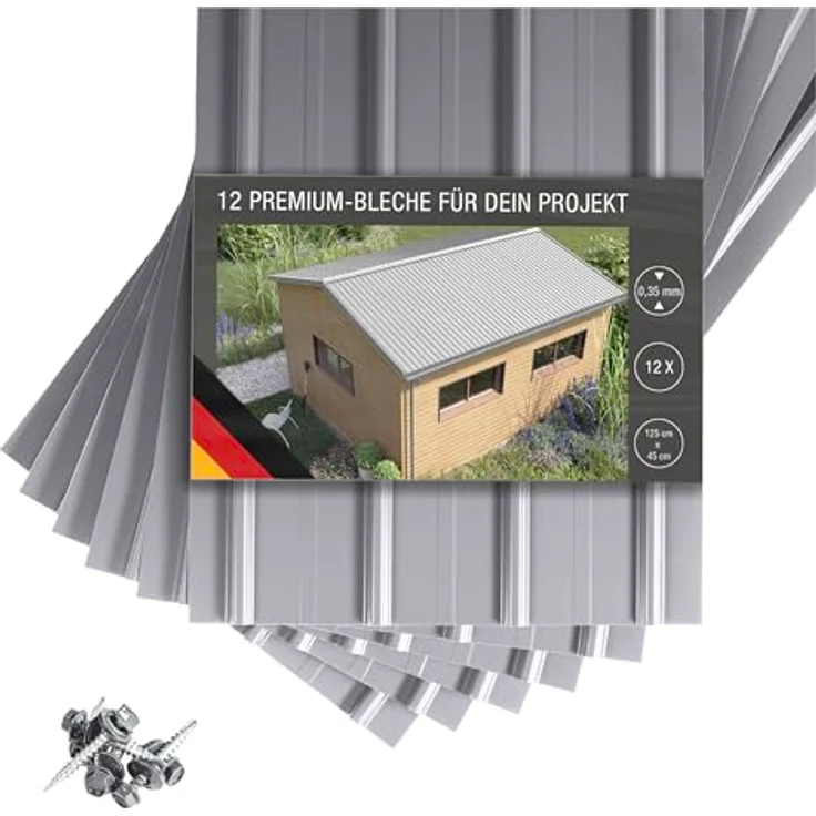 BRAVO International SMART Cover Set H12 Plus, 12 x Trapez-Abdeckblech 125 x 45 cm, 6,75 m², Stärke 0,35 mm, inkl. Schrauben, Weißaluminium – Bild 1
