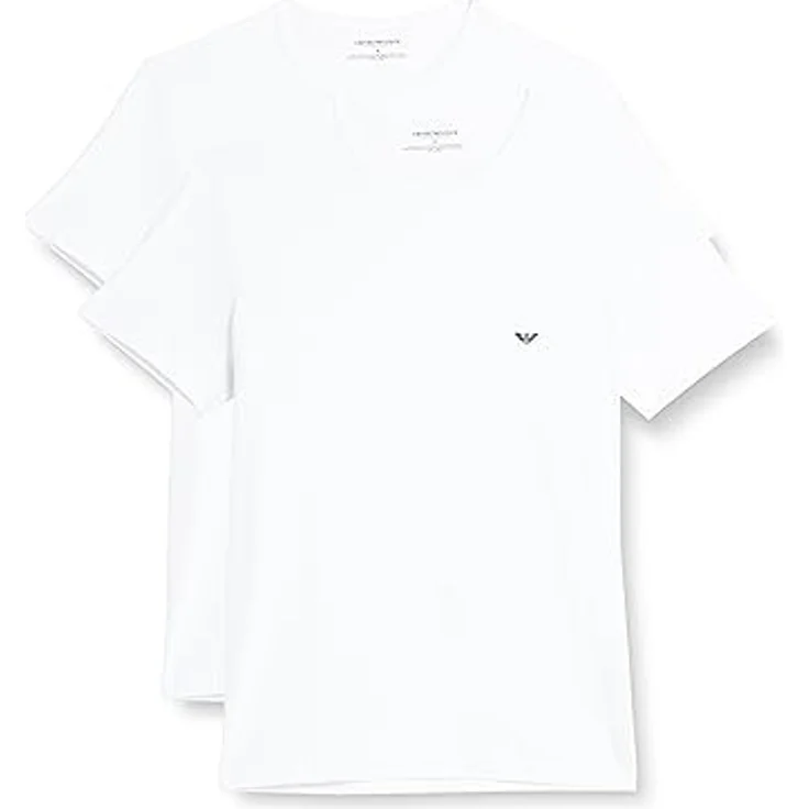 Emporio Armani, Herren T-Shirt Casual, elastischer Baumwoll-Single-Jersey, Weiss, 2er Pack, (S) – Bild 1