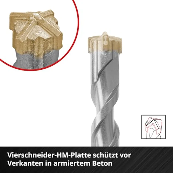 Einhell SDS Plus Set 4C, 5tlg Bohrer für Beton und Mauerwerk, Vierschneider-Hartmetall, 150°-Spitze, SDS Plus-Schaft – Bild 3