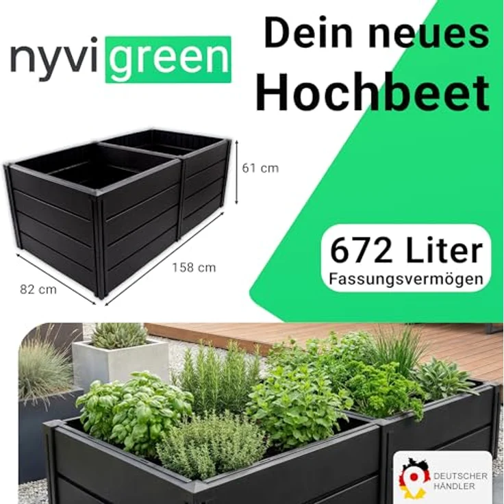 NYVI Hochbeet NYVIGreen 158x82x61cm, wetterfest, 672 Liter, Steckmontage ohne Werkzeug, anthrazit – Bild 2