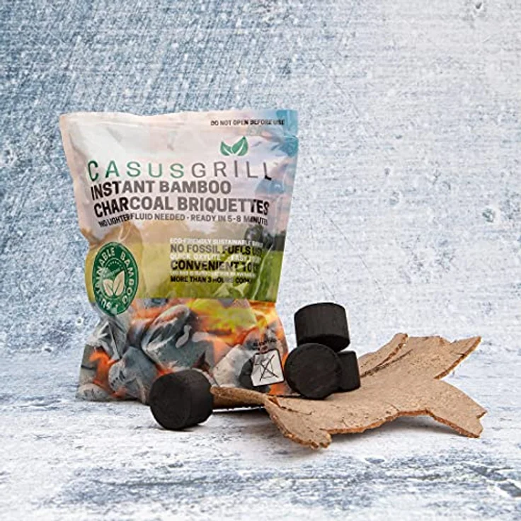 CASUSGRILL Grillkohle-Briketts aus Bambus, nachhaltige 1 kg Beutel, 5-8 Minuten Grillbereit, hohe Wärmeleistung, ca. 3 Stunden Brenndauer – Bild 4