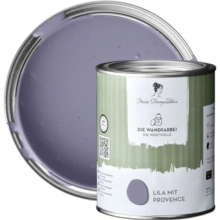 MissPompadour Wandfarbe Lila mit Provence, matte Innenfarbe mit sehr hoher Deckkraft, 1 L, geruchsneutral und spritzfrei, wasserbasiert – Bild 1