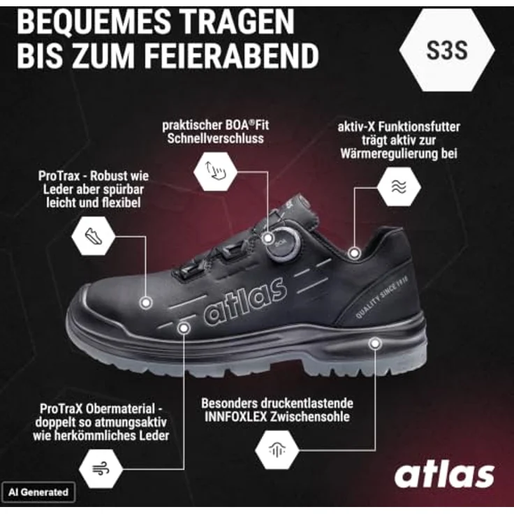 Atlas Sicherheitshalbschuh MAX 150 PRO BOA S3 ESD W10, Sicherheitsschuh in Schwarz, Größe 40 – Bild 3