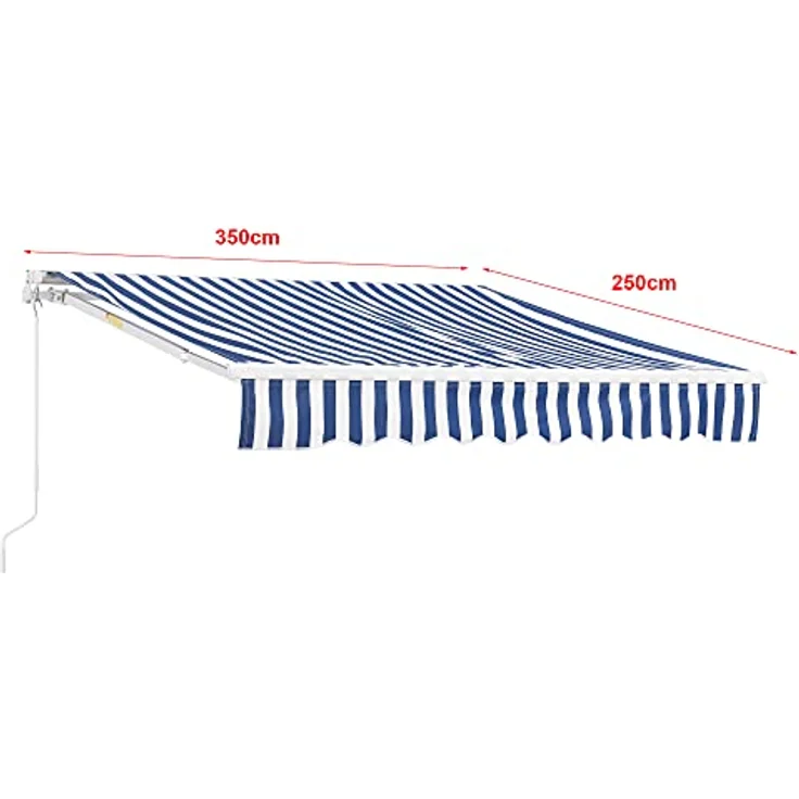 Gelenkarmmarkise 350x250cm mit Handkurbel Blau-Weiß – Bild 3