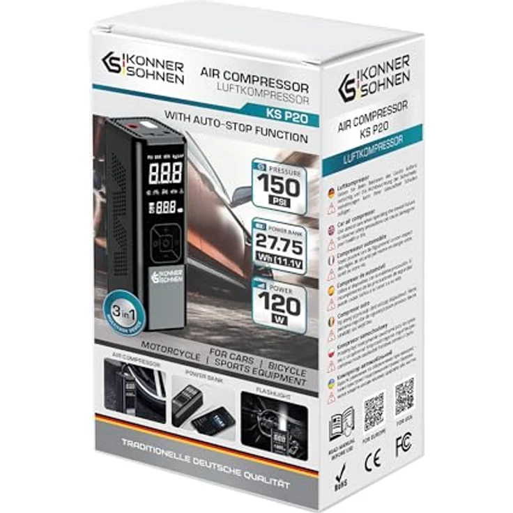 Könner & Söhnen KS P20, tragbarer Kompressor mit 150 Psi Betriebsdruck und integriertem Display, 22 l Tankvolumen, akkubetrieben – Bild 9