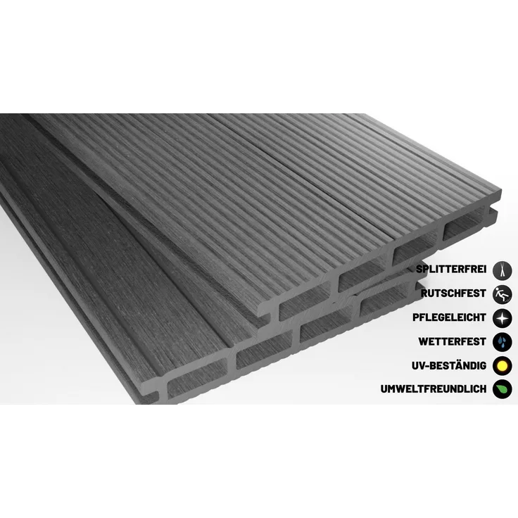 Endorphin Terrassendielen ® 8m² Hellgrau WPC, Komplettset mit rutschfester Oberfläche und pflegeleichter Reinigung