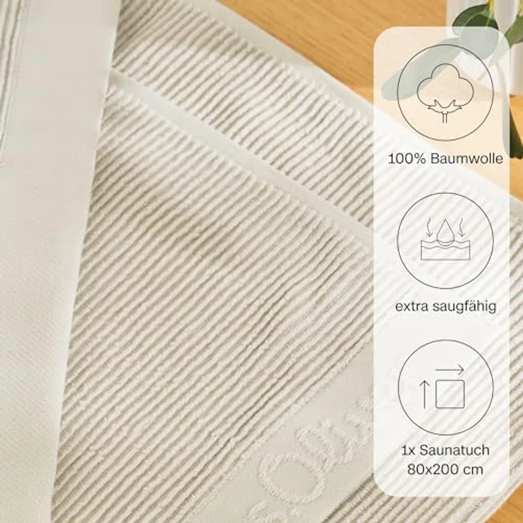 S. Oliver Saunatuch Natur, Uni, 80x200 cm, Oeko-Tex® Standard 100, Made IN Green, angenehm weich, mit Aufhängeschlaufe, hochwertige Qualität, Bordüre – Bild 2