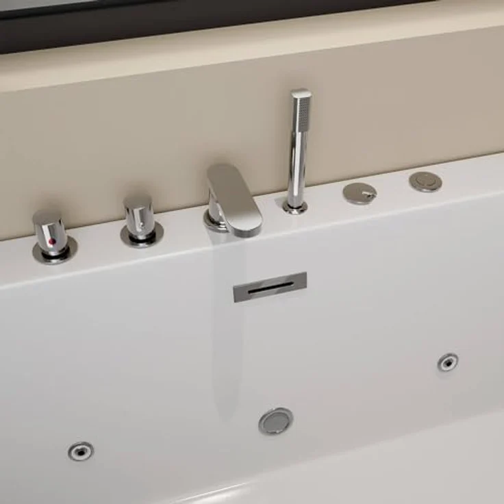 HOME DELUXE Whirlpool-Badewanne AMBER - Vormontierte Armaturen, Acryl-Badewanne, Spa, Whirlpool - Weiß – Bild 9