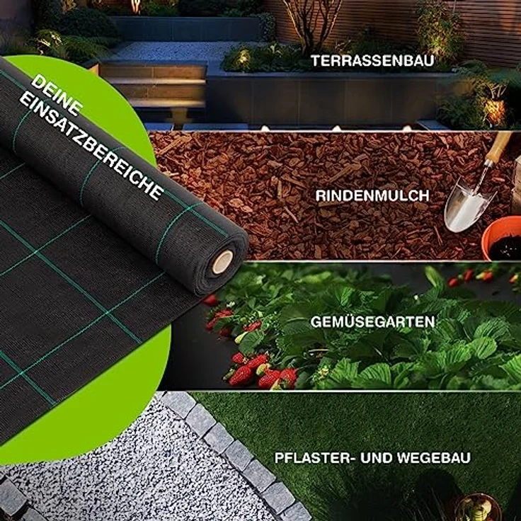 LILENO HOME Anti-Unkrautgewebe 100m² [100 g/qm] – Reißfestes, wasserdurchlässiges Bändchengewebe mit Raster & UV-Schutz für Gartenanwendungen [1m x 100m] – Bild 4