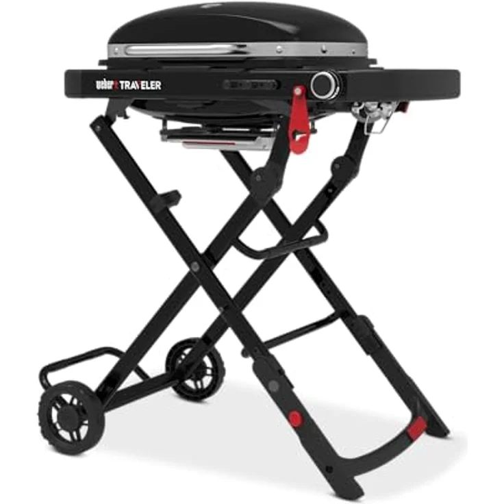 Weber Traveler Compact Gasgrill, 1 Brenner, 52 x 36cm Grillfläche, portabler Outdoor BBQ, mit Deckelthermometer - Schwarz – Bild 1