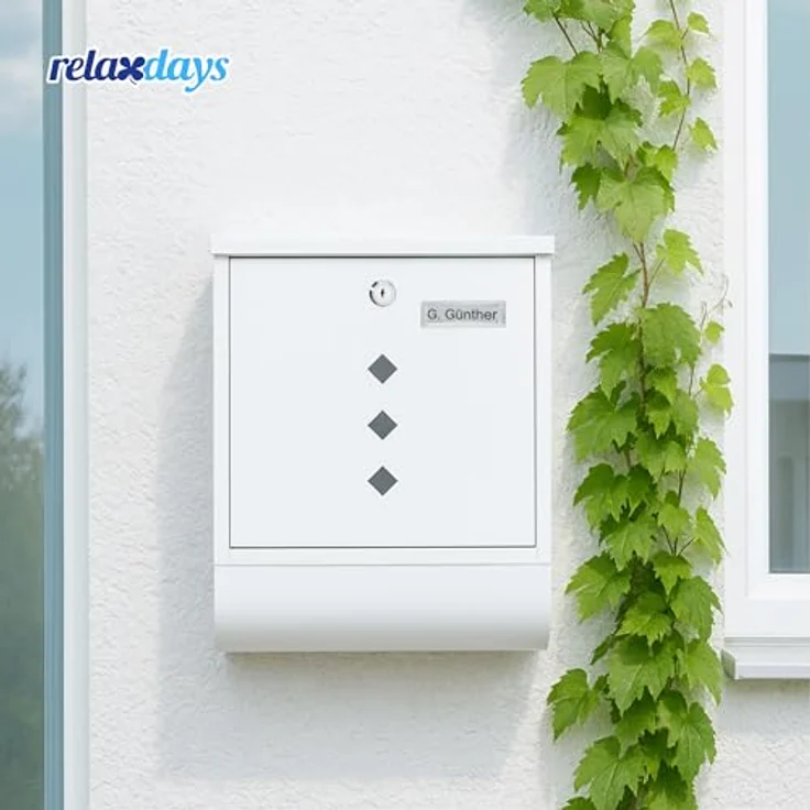 relaxdays Briefkasten mit Zeitungsfach, weiß, modernes Design aus pulverbeschichtetem Eisen, inkl. Zylinderschloss und Sichtfenster – Bild 2