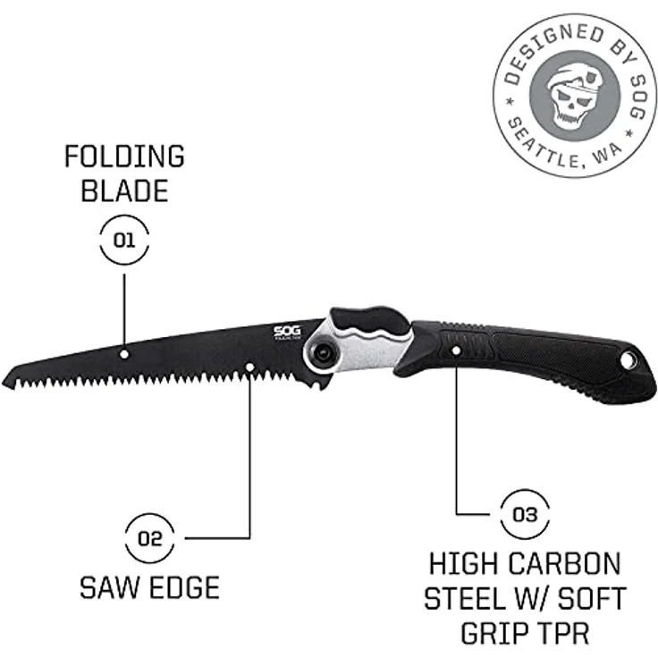 SOG Klappsäge, Handsäge mit 209 mm High Carbon Stahlklinge, Nylonscheide, 168 g Gewicht – Bild 2