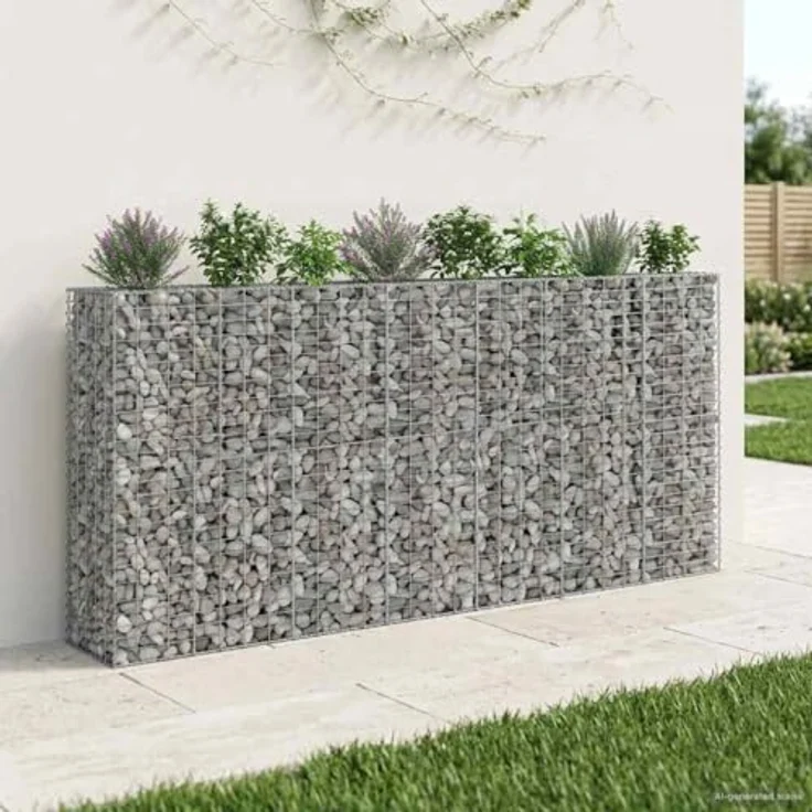 vidaXL Gabionen Hochbeet 4 pcs, Rechteckig, Silber, 330 x 50 x 150 cm, Wetterfest, Sichtschutzpaneele für Garten und Terrasse – Bild 2