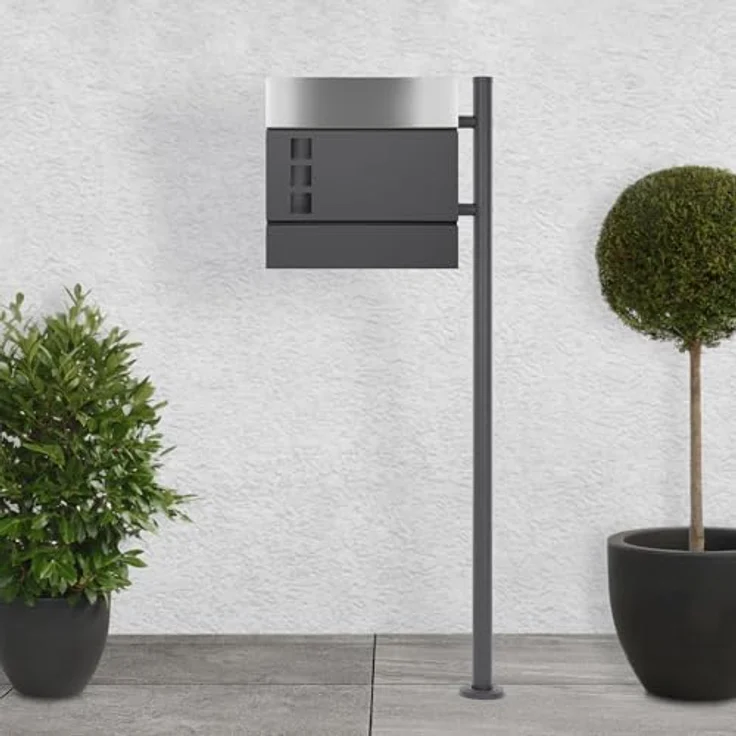 ML-DESIGN Standbriefkasten mit Zeitungsfach, anthrazit, Edelstahl, inkl. Standfuß und Zubehör, 120 cm Höhe – Bild 1