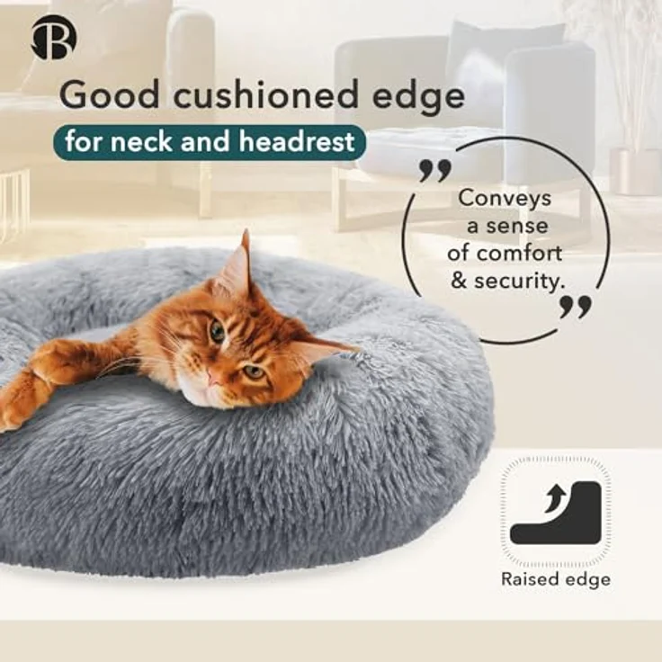 Bluzelle Hundebett für kleine Hunde & Katzen, 50cm Hundekissen Rund Donut Kissen Hundekorb Plüsch, Katzenbett Flauschig Katzenkissen Waschbar rutschfest Weich, Hellgrau – Bild 4
