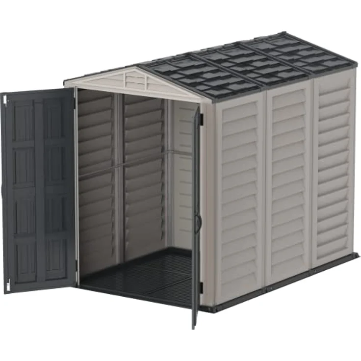 Duramax YardMate PLUS 5 x 8 (4.28 m²) Kunststoff gerätehaus mit robustem Kunststoffboden, Dachkonstruktion aus robustem Metall, feuerhemmend und wartungsfrei, Dunkelgrau und Adobe – Bild 3