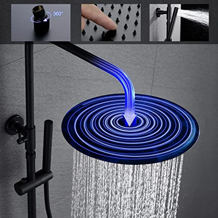 JOHO Thermostat Duschset Regendusche mit 30 cm XXL Regenduschkopf, Thermostatarmatur in Matt Schwarz, höhenverstellbar – Bild 4