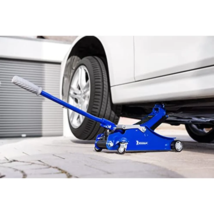 MICHELIN Hydraulischer Rangierwagenheber 2t Kfz Wagenheber mit Tragegriff, max. Hubhöhe 350 mm, Softgrip-Handgriff, 360° Schwenkräder – Bild 4