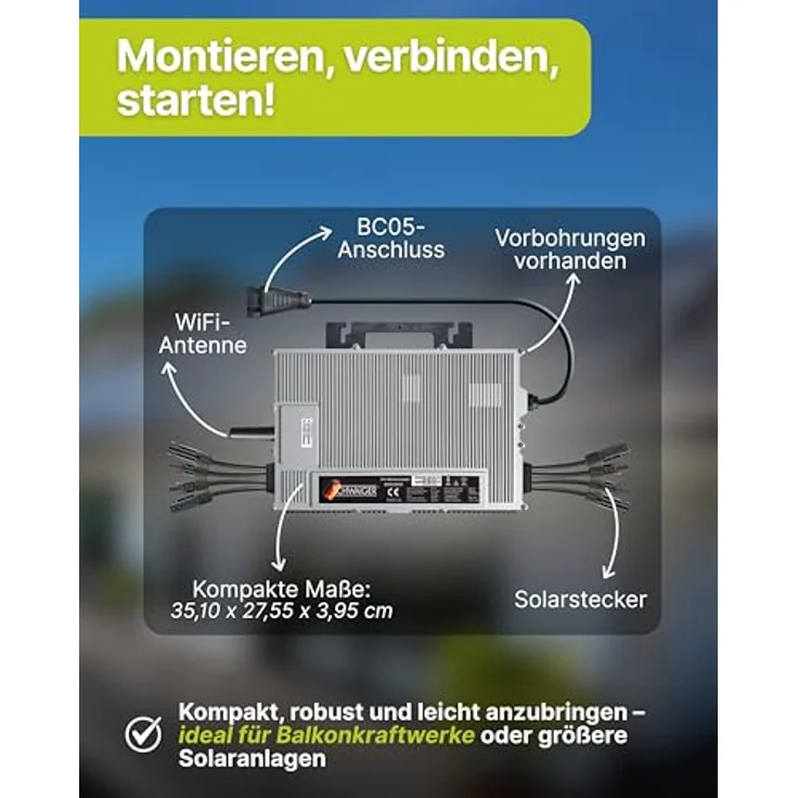 Schwaiger NEP Wechselrichter SOWR2000, leistungsstark mit 2000W Spitzenleistung, Drosselung auf 800W, App-fähig für Anschluss an Balkonkraftwerke – Bild 5