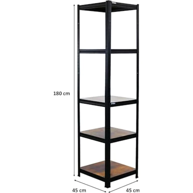 Proregal Metallregal All Black Series Ragnar, Schwerlastregal 180 x 45 x 45 cm, 5 Böden, Traglast 100 kg, Schwarz – Bild 2