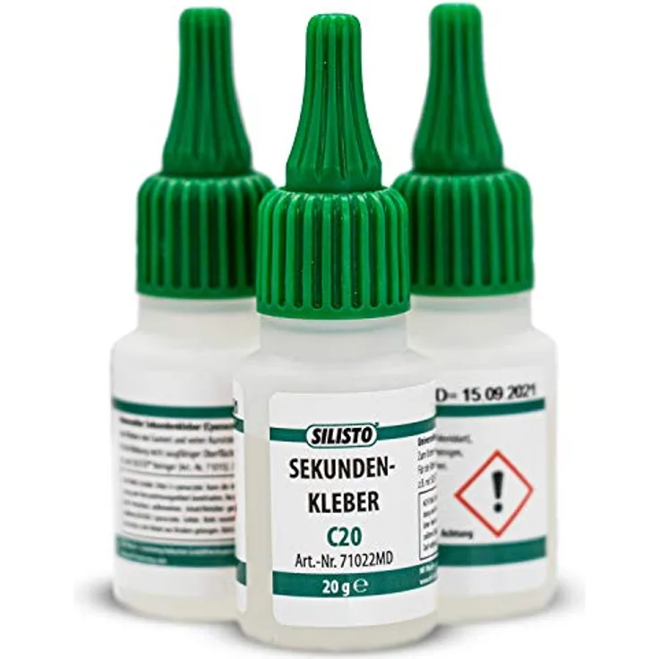SILISTO Sekundenkleber 3x20g, extrem starker transparenten Superkleber für Plastik, Glas, Holz, Metall, hitze- und wasserbeständig