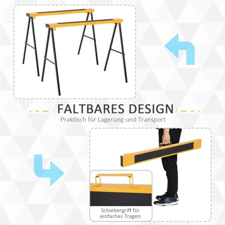 Durhand Sägebock 2er-Set Klappbar, rutschfestes Unterstellbock aus Metall in Gelb, 250 kg Tragkraft, 99,5 x 50 x 76 cm – Bild 3