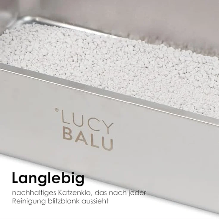 LucyBalu® STEELOO Edelstahl Katzenklo geruchsfrei | XXL-Katzentoilette aus Edelstahl | offenes Katzenklo für Einstieg von Oben | modernes hop-in Katzen Klo ohne Deckel | Katzen WC | Edelstahl Wanne – Bild 3