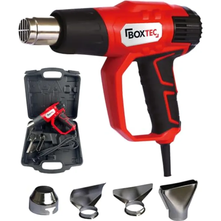 BOXTEC Heat Gun DIGITAL Heißluftpistole HL 2020, 2000 W, Temperaturregelung stufenlos 50°C-600°C, Digitaldisplay, SET mit Koffer