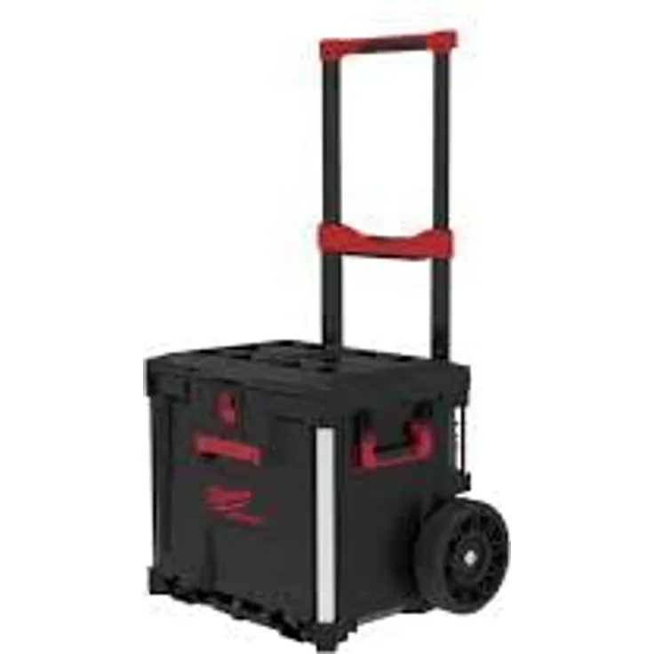 Milwaukee PACKOUT™ Trolley mit Schublade, robuste Bautruhe mit 113,4 kg Fassungsvermögen und Metallverstärkungen
