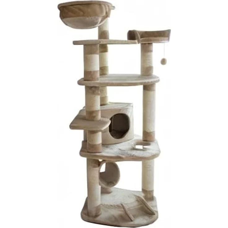 Dehner Kratzbaum Edda, 180 x 60 x 60 cm, Sisal/Plüsch, robuster Kletterbaum auf neun Ebenen mit massiven Sisalholmen – Bild 5