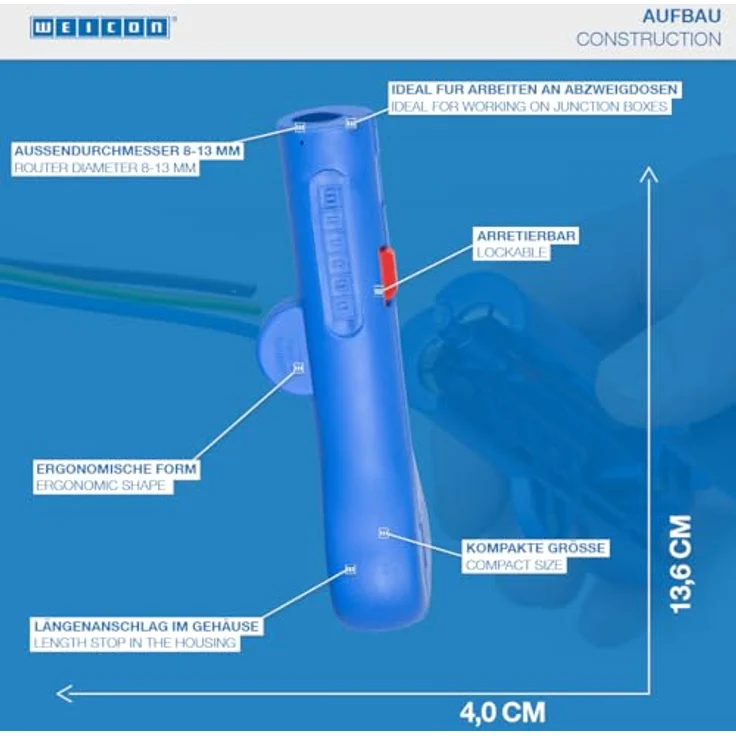 WEICON 52003013 Rundkabelstripper No.13 Classic ? Abisolierzange Rundkabel 8 ? 13 mm Ø, Blau-Rot, 120mm – Bild 7