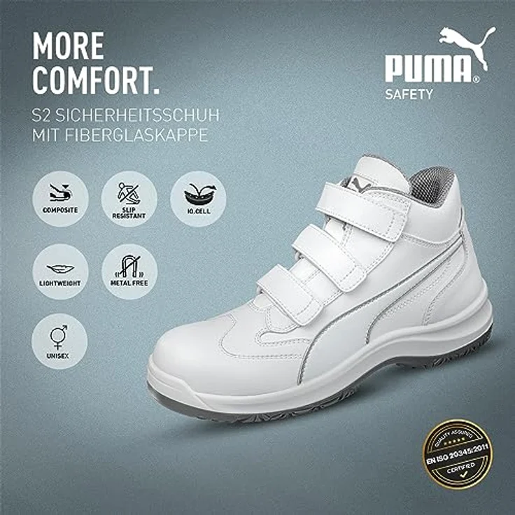 PUMA Absolute Mid 630182-42, Sicherheitsstiefel S2 mit Fiberglaskappe, PU-Sohle und IQ.CELL Dämpfung, Größe 42, Weiß – Bild 2
