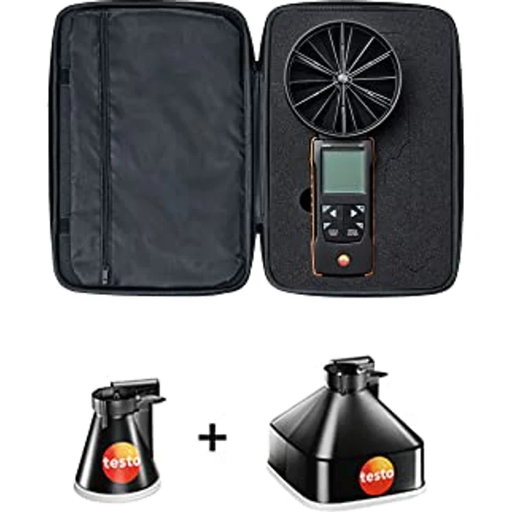 Testo 417-1 Anemometer, Flügelrad-Messgerät für Luftgeschwindigkeiten von 0.3 bis 20 m/s, inkl. 2 Messtrichtern – Bild 8