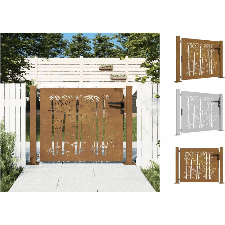 vidaXL Gartentor 105x105 cm Cortenstahl Bambus-Design Rostig Abschließbar Zauntor – Bild 1