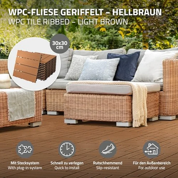 Terrassenfliesen 30x30 cm 11er Set für 1m² Hellbraun aus WPC – Bild 3