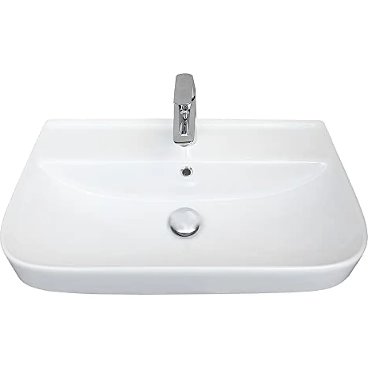 Belvit Waschbecken Flora Slim 45 cm Weiß Keramik, kompaktes Design, schmutzabweisende Oberfläche, integrierter Überlauf – Bild 2