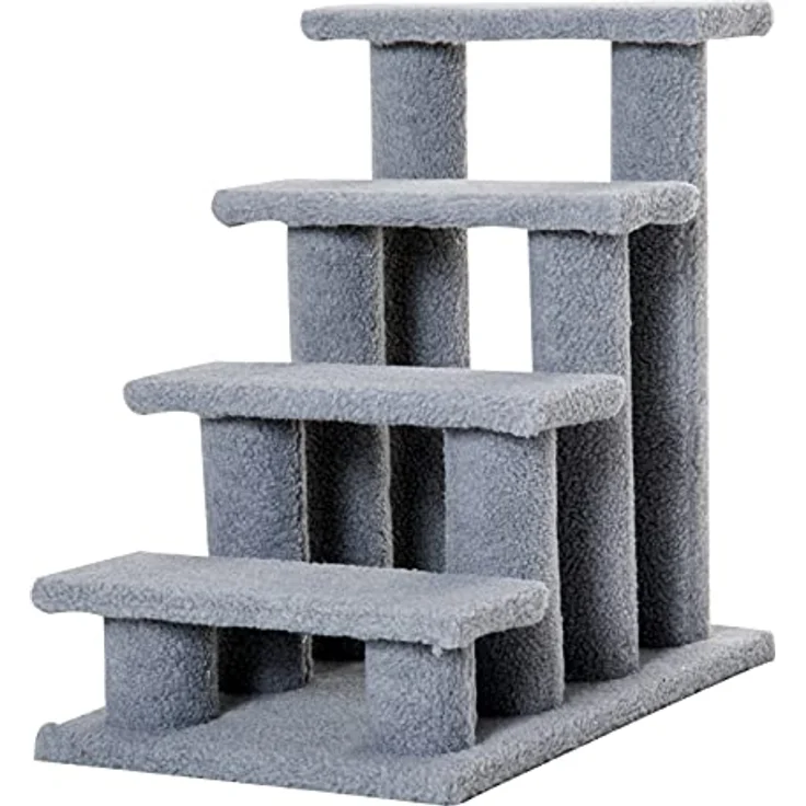 PawHut Tiertreppe Katzentreppe Hundetreppe Treppe für Katze und Hunde 4 Stufen Grau 63,5x43x60cm – Bild 1