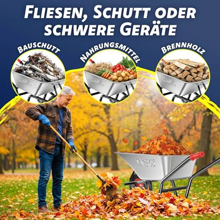 MASKO® Schubkarre 100 Liter, Bauschubkarre für 250 kg Traglast mit Luftreifen und Stahlfelge, verzinktem Rahmen und Ersatzschlauch, inklusive Arbeitshandschuhe – Bild 4