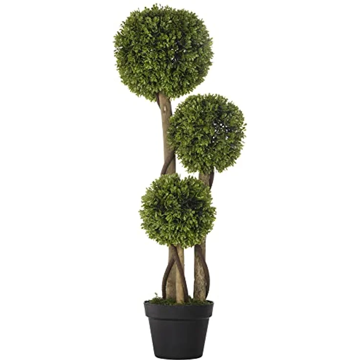 HOMCOM Künstliche Pflanze, Kunstpflanze, 90 cm Buchsbaum im Blumentopf, Kunstbaum mit UV-Schutz, Hellgrün – Bild 1