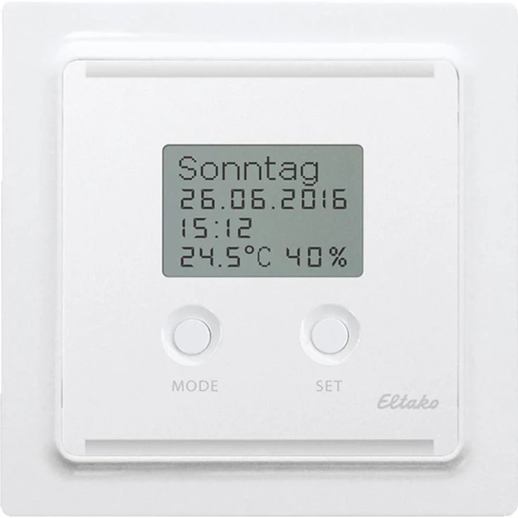 Eltako FUTH55ED/230V-pg Hygrostat, Thermo-Hygrometer mit 30m Reichweite, beleuchtetem Display und energieeffizientem Stand-by, Weiß