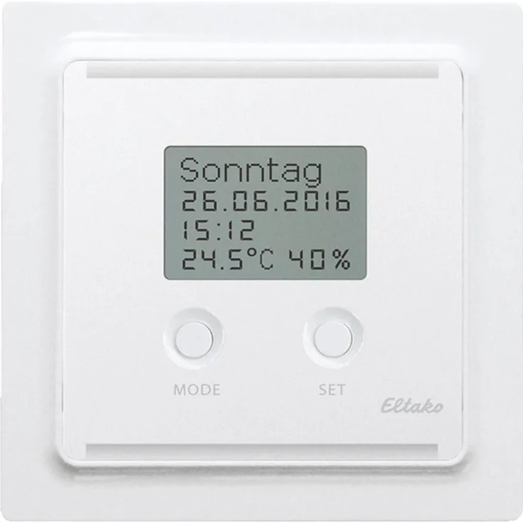 Eltako FUTH55ED/230V-pg Hygrostat, Thermo-Hygrometer mit 30m Reichweite, beleuchtetem Display und energieeffizientem Stand-by, Weiß
