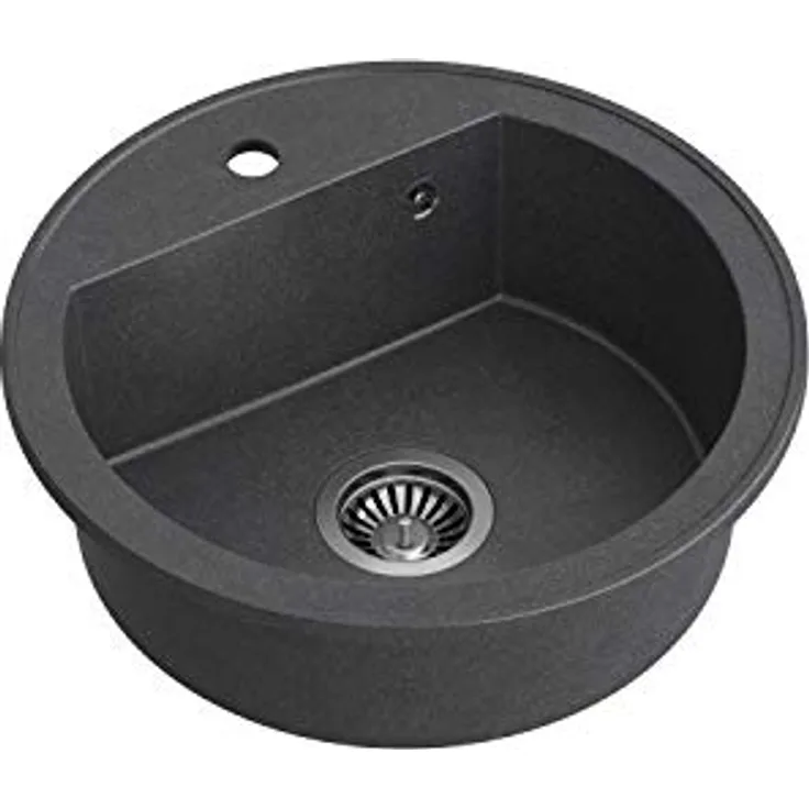 Quadron JOHNNY 210 Granitspüle, Runde Einbauspüle in Schwarz, 51 x 51 x 18 cm mit Hahnloch, kratz- und fleckenbeständig, hohe Temperaturbeständigkeit