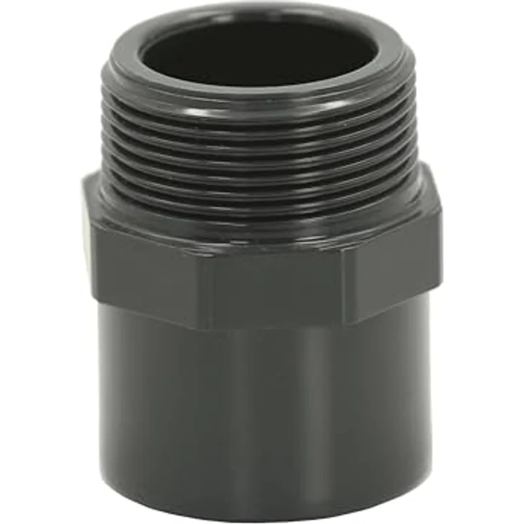 HAF 2x PVC Fittings Übergangsnippel 50/63mm x 2", Klebemuffe mit Außengewinde, graues PVC, PN16 für Druck- und Saugleitungen – Bild 2