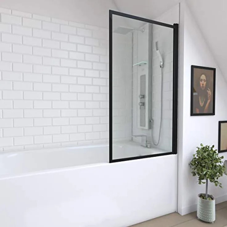 Marwell Badewannenaufsatz, Einscheibensicherheitsglas, 75 cm breit, schwarz, matt, 130 cm hoch