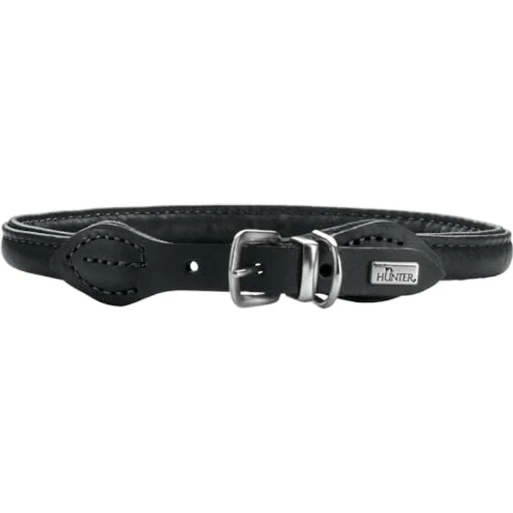 Hunter Halsband Round & Soft Canadian Up, Halsband aus chromfreiem Rindsleder mit Nylonkern, schwarz, M/L – Bild 1