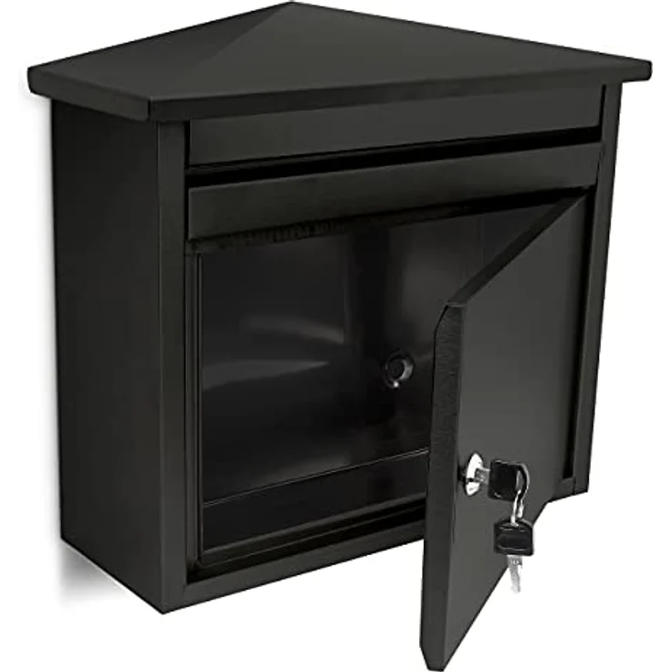 Relaxdays Briefkasten aus Eisen, abschließbar mit Spitzdach, wetterfest, schwarz, HBT 37 x 41 x 16 cm – Bild 6