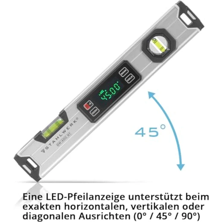 STAHLWERK Digitale Wasserwaage DW-400 ST aus Aluminium 400 mm magnetische Richtwaage | LED-Display | Winkelmesser – Bild 3