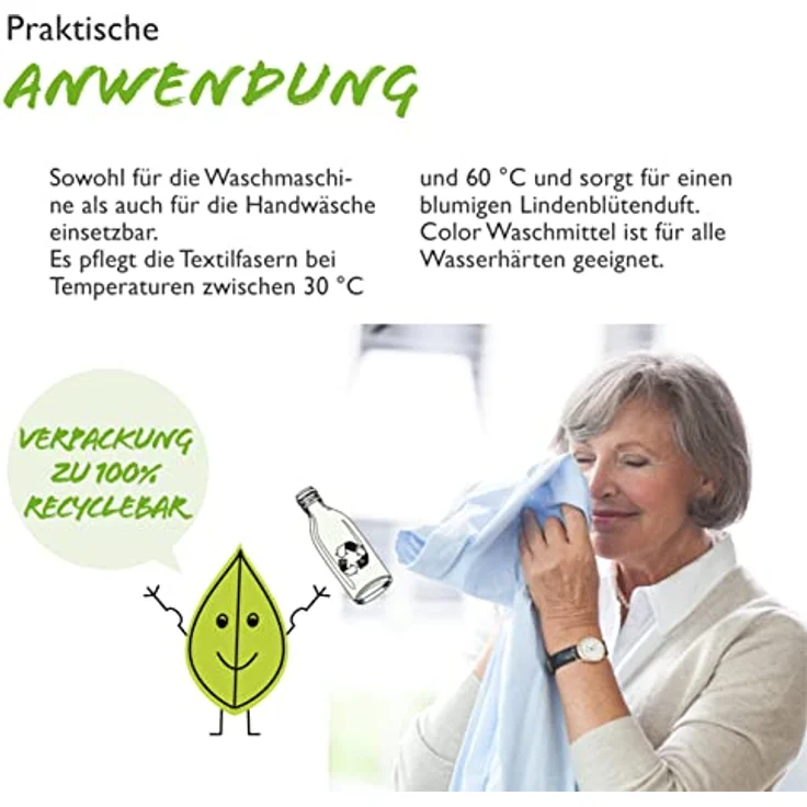 AlmaWin Color Waschmittel Lindenblüte 2kg I Umweltfreundliches Waschpulver für bunte Textilien I Ausreichend für ca. 64 Wäschen I Frei von synthetischen Duft- & Farbstoffen I Vegan – Bild 5
